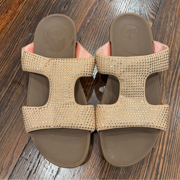 Fitflop Rhinestone Marli Slide Sandal Beige Vintage Gold Women’s Size 9 - Picture 1 of 6